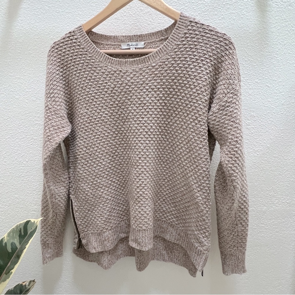 Madewell knit crewneck sweater with side zippers SZ S